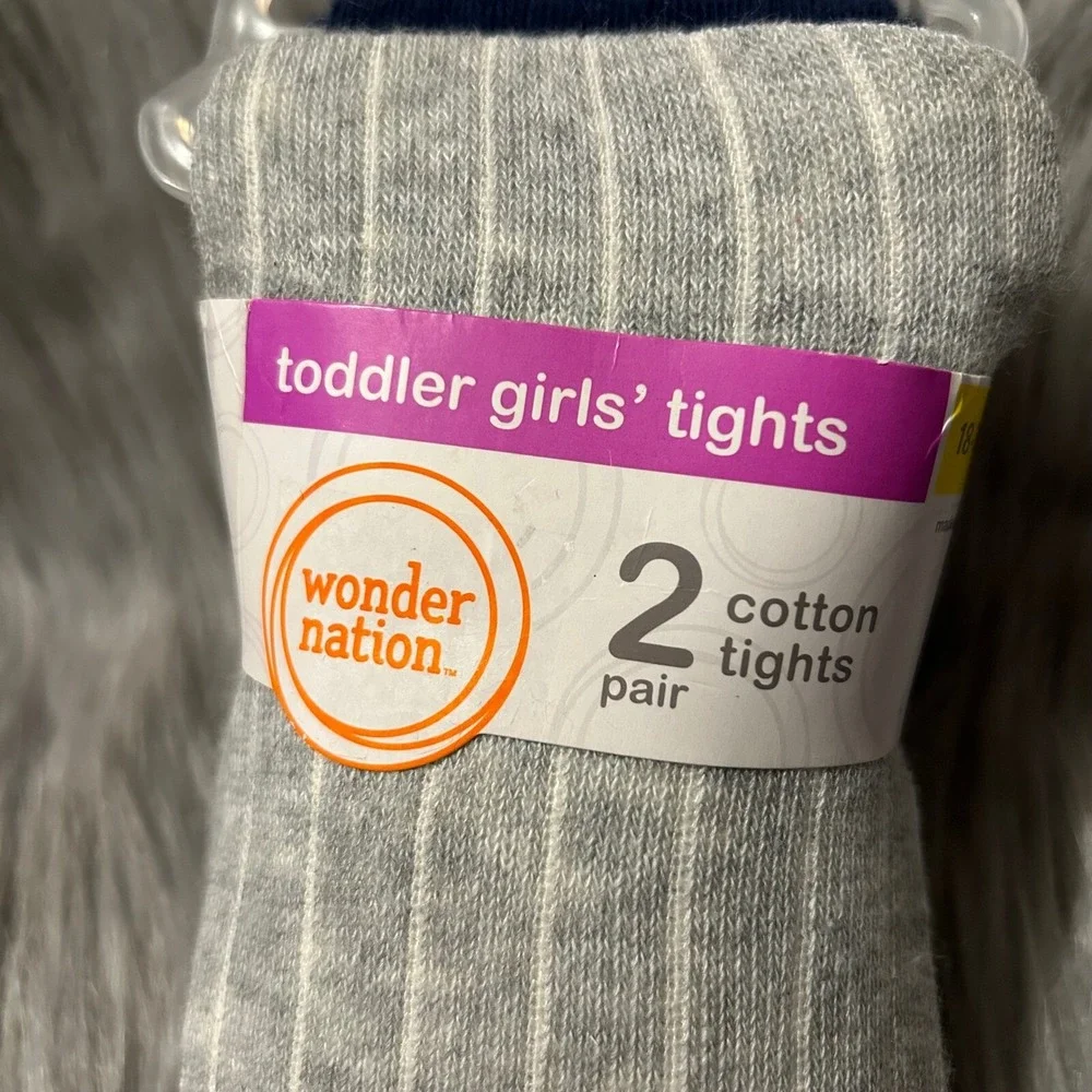 Wonder Nation Footed Cotton Tights Baby Toddler Girl Size 18-36 Months Gray Blue